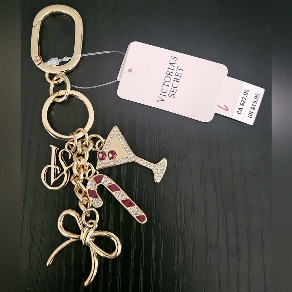 Victoria's Secret Gold Keychain with Red and White Accents. NWT.